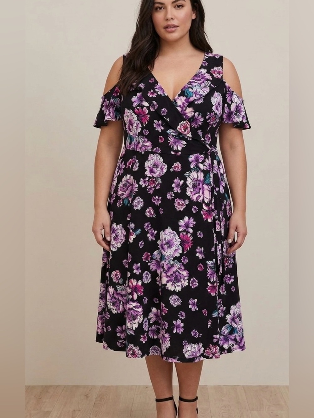 Torrid Floral Cold Shoulder Faux Wrap Dress (NWOT)